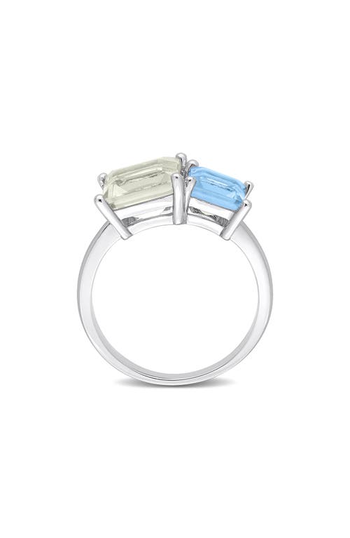 Delmar Square Green Quartz & Blue Quartz Ring In Silver/green/blue