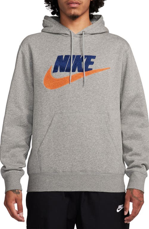 Nike Cotton Blend Fleece Hoodie In Dk Grey Heather/safety Orange