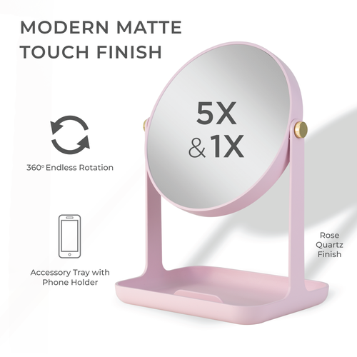 Zadro Back-to-school Makeup Mirror With Accessory Tray & Phone Holder In Rose Quartz