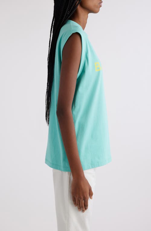 Shop Balmain Cotton Logo Graphic Tank In Pale Green/aqua Multi