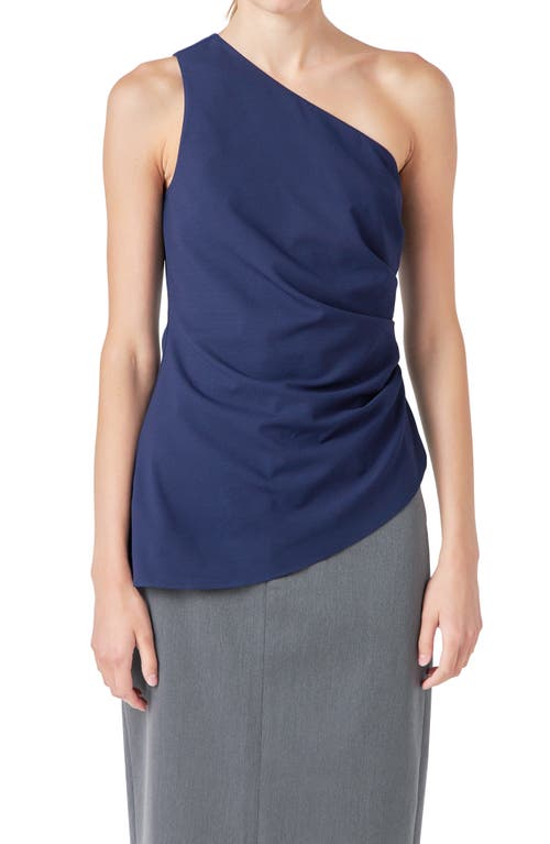 Shop Grey Lab One-shoulder Pleated Top In Navy