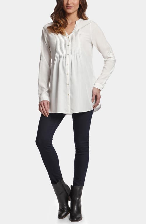 Shop Seraphine Plissé Button-up Maternity/nursing Shirt In Open White