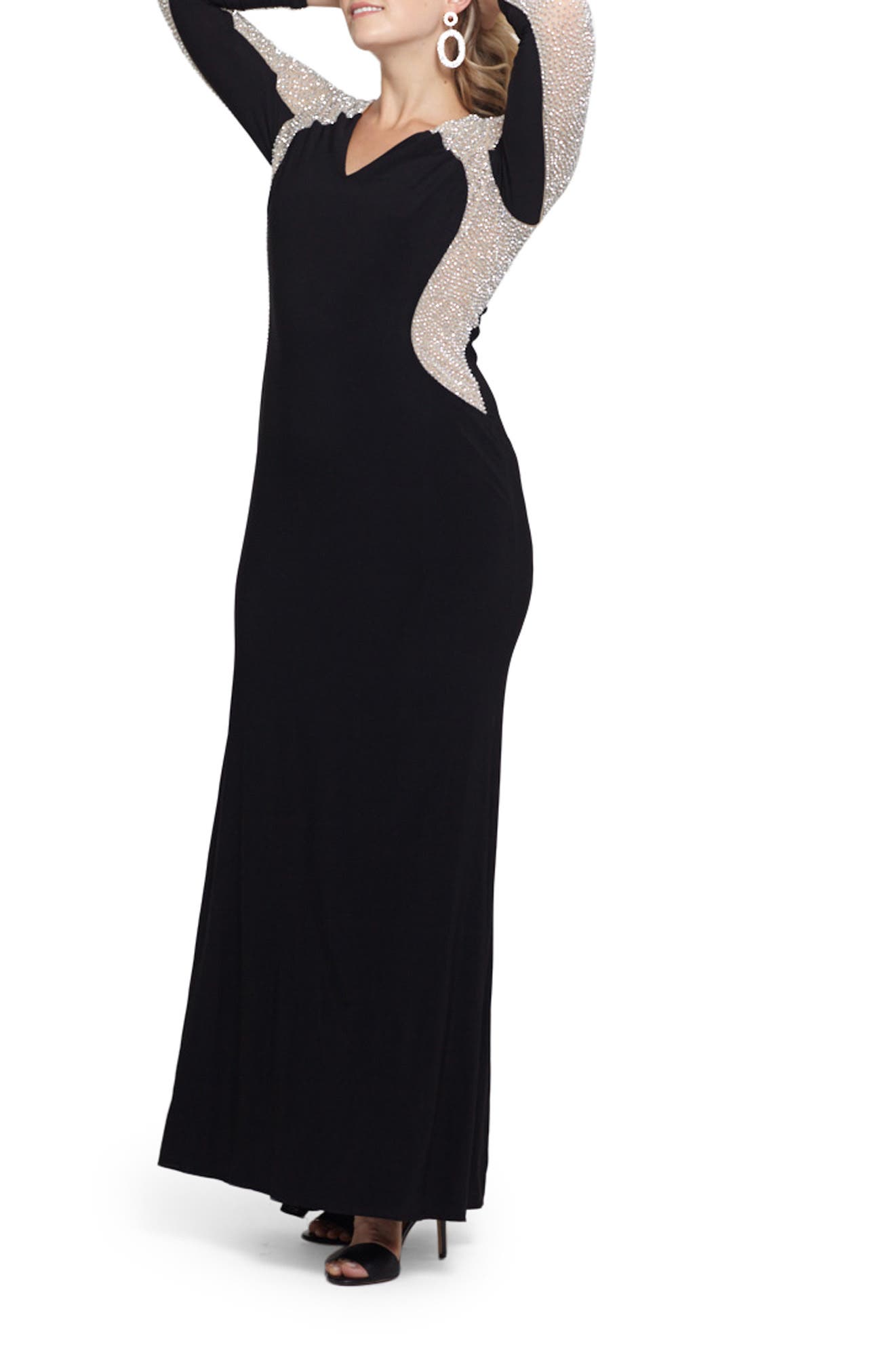 Xscape Crystal Beaded Long Sleeve Gown Nordstrom