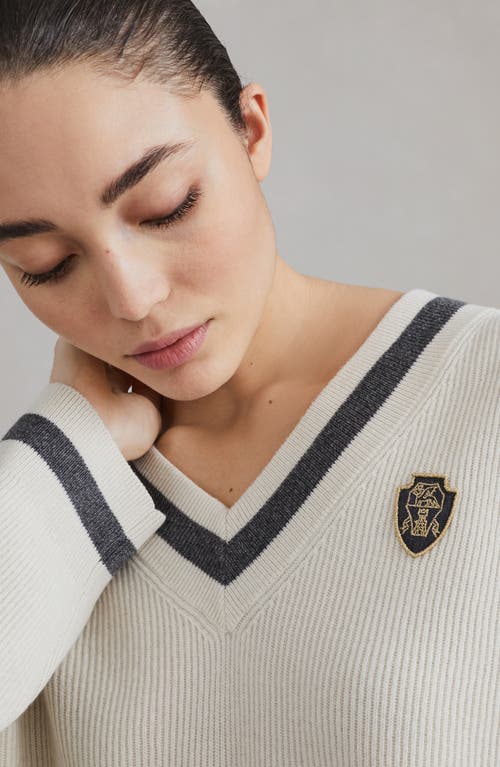 Shop Brunello Cucinelli Cashmere English Rib Sweater With Logo In Panama