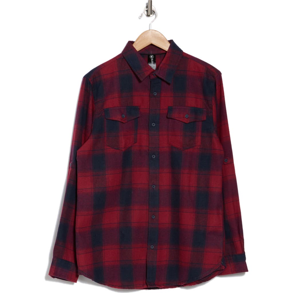 Burnside Plaid Flannel Shirt In Crimson Navy