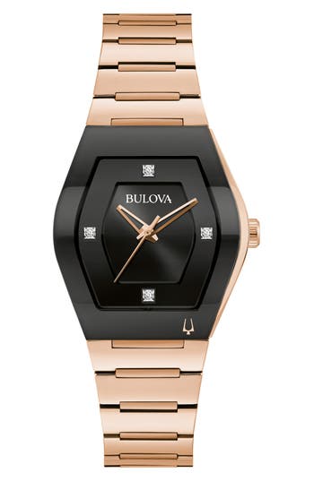 Bulova Modern Gemini Womens Diamond Accent Rose Goldtone Stainless Steel Bracelet Watch 97p158 In Transparent