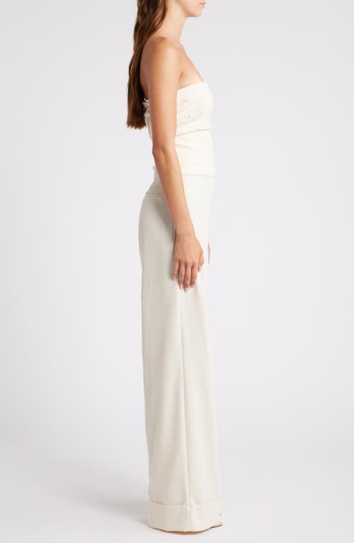 Mistress Rocks Strapless Wide Leg Jumpsuit In Beige