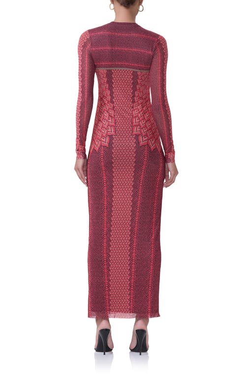 Shop Afrm Didi Long Sleeve Mesh Maxi Dress In Rouge Gilded Rose