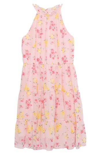 Shop Speechless Kids' Sleeveless Tiered Dress In Pink/yellow Jm