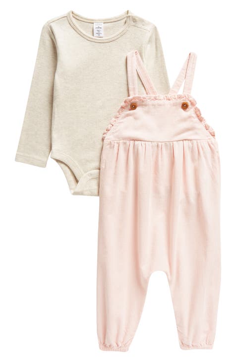 Long Sleeve Cotton Bodysuit & Corduroy Overalls Set (Baby)
