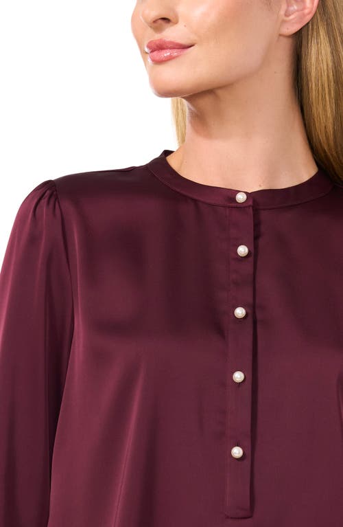 Shop Cece Pearly Button Satin Top In Rich Cabernet Burgundy