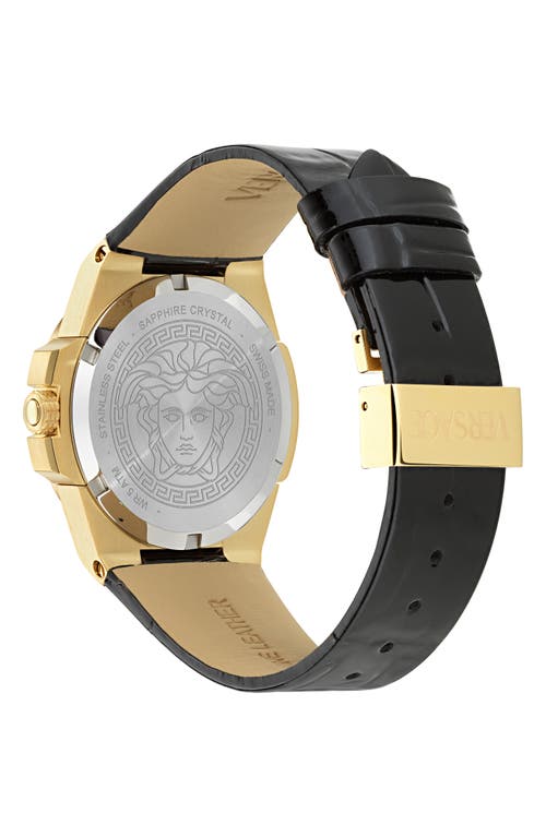 Shop Versace Hera Leather Strap Watch, 37mm In Ip Yellow Gold