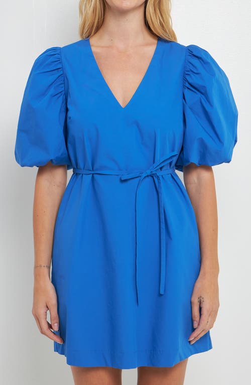 Shop English Factory Puff Sleeve Cotton Shift Dress In Blue