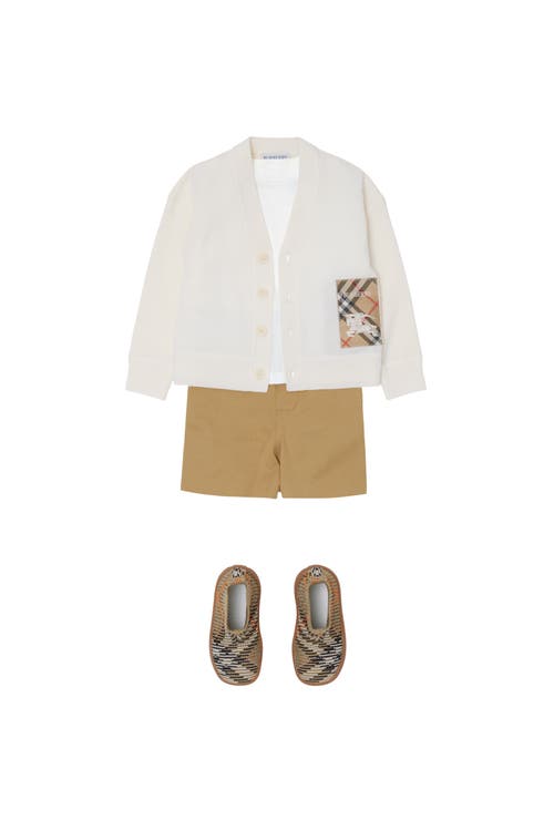Burberry Check Label Wool Cardigan In Ivory