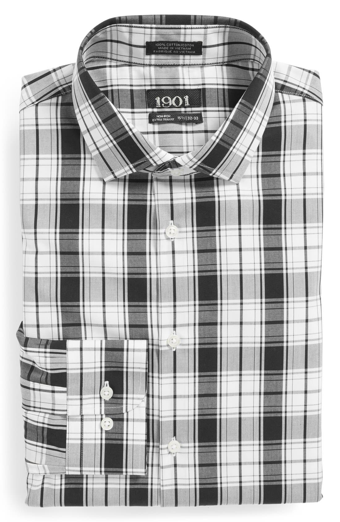 1901 Extra Trim Fit NonIron Plaid Dress Shirt Nordstrom