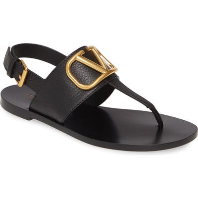 Valentino Garavani Logo Buckle Thong Sandal, Black