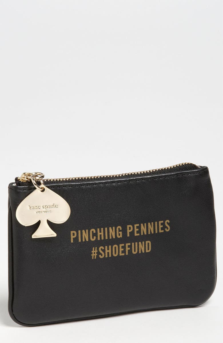 KATE SPADE NEW YORK 'coin a phrase - shoe fund' coin purse, Main, color, Black