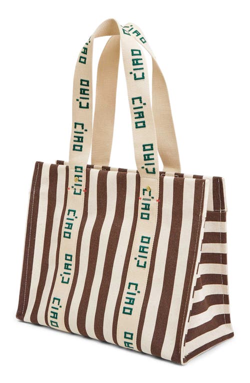 Shop Clare V . Noemie Canvas Tote In Natural Mocha Striped Canvas