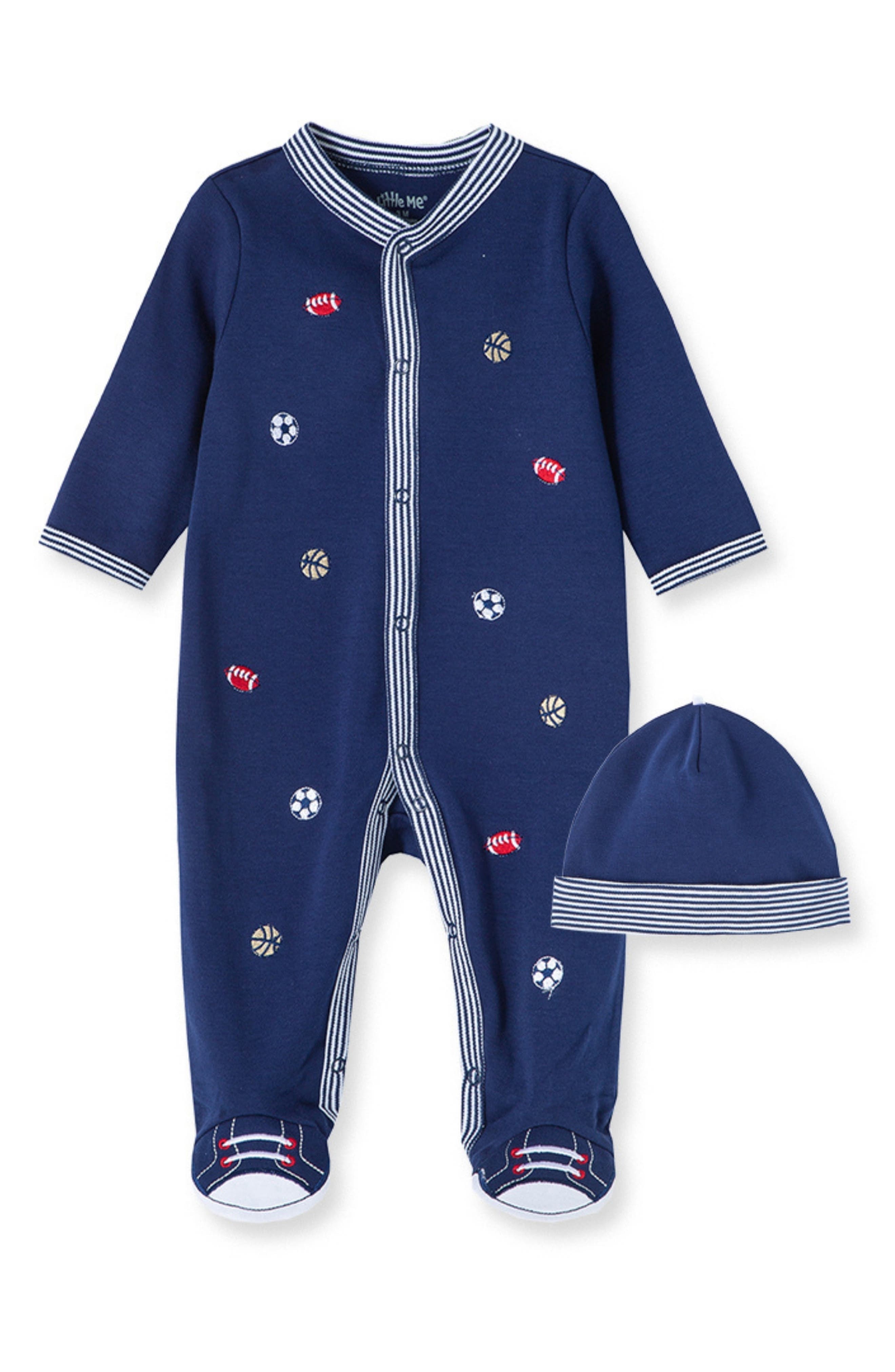 Little Me Newborn 21" to 8lb 3PC Sleepwear Blue Top Pants Hat Children Clothes 