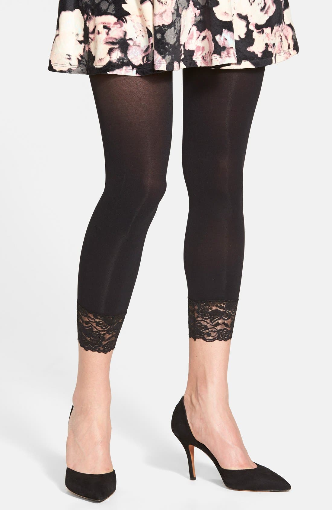 black lace footless tights