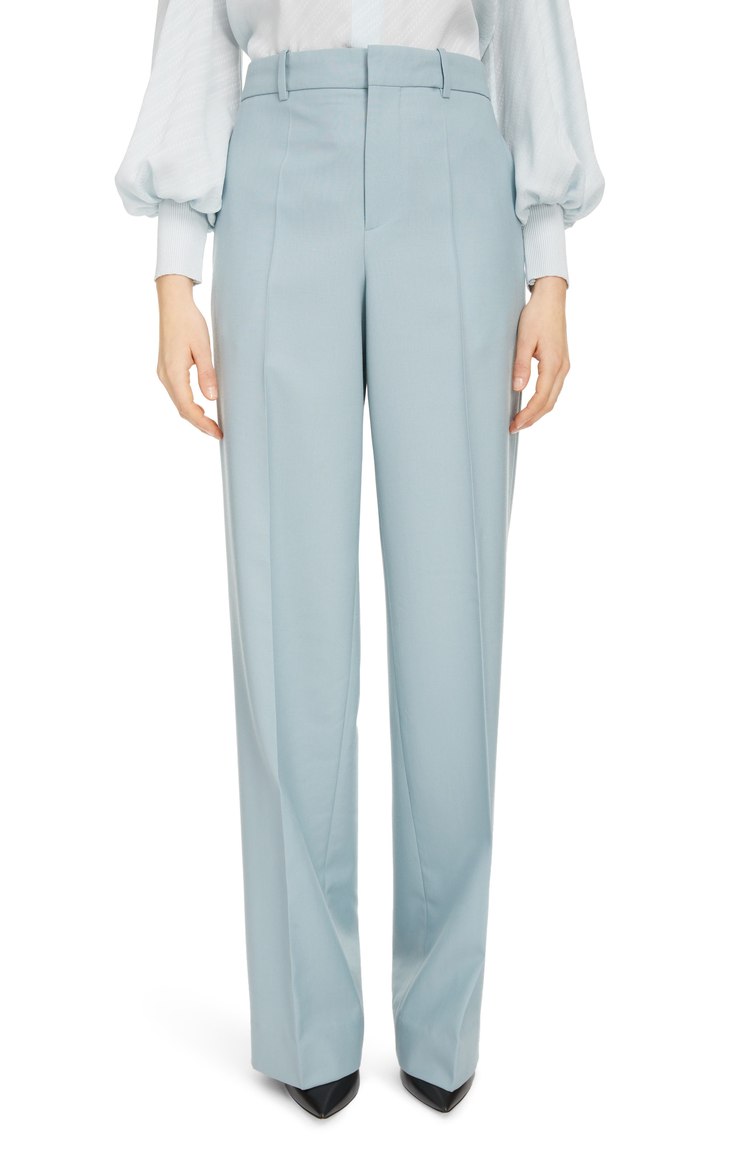 Givenchy Straight Leg Wool Pants In Grey Blue