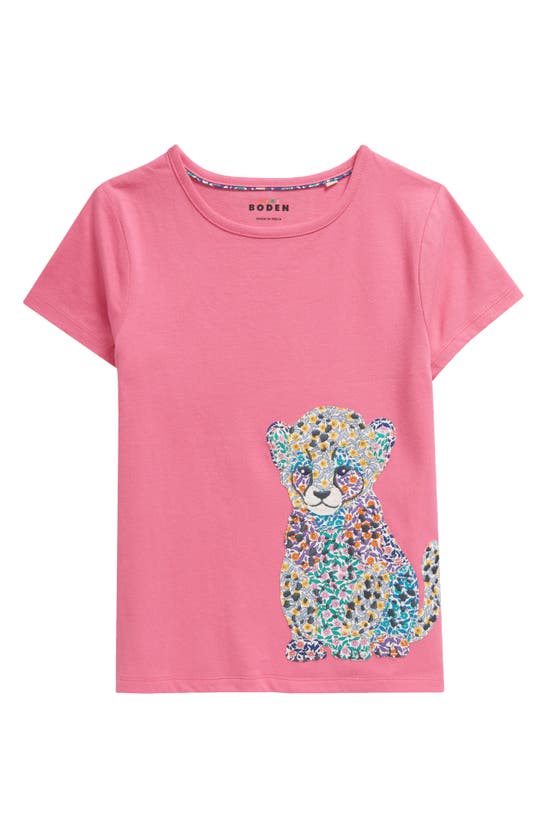 Shop Mini Boden Kids' Appliqué T-shirt In Pink Baby Leopard