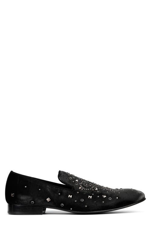 Shop Donald Pliner Stud Velvet Loafer In Black