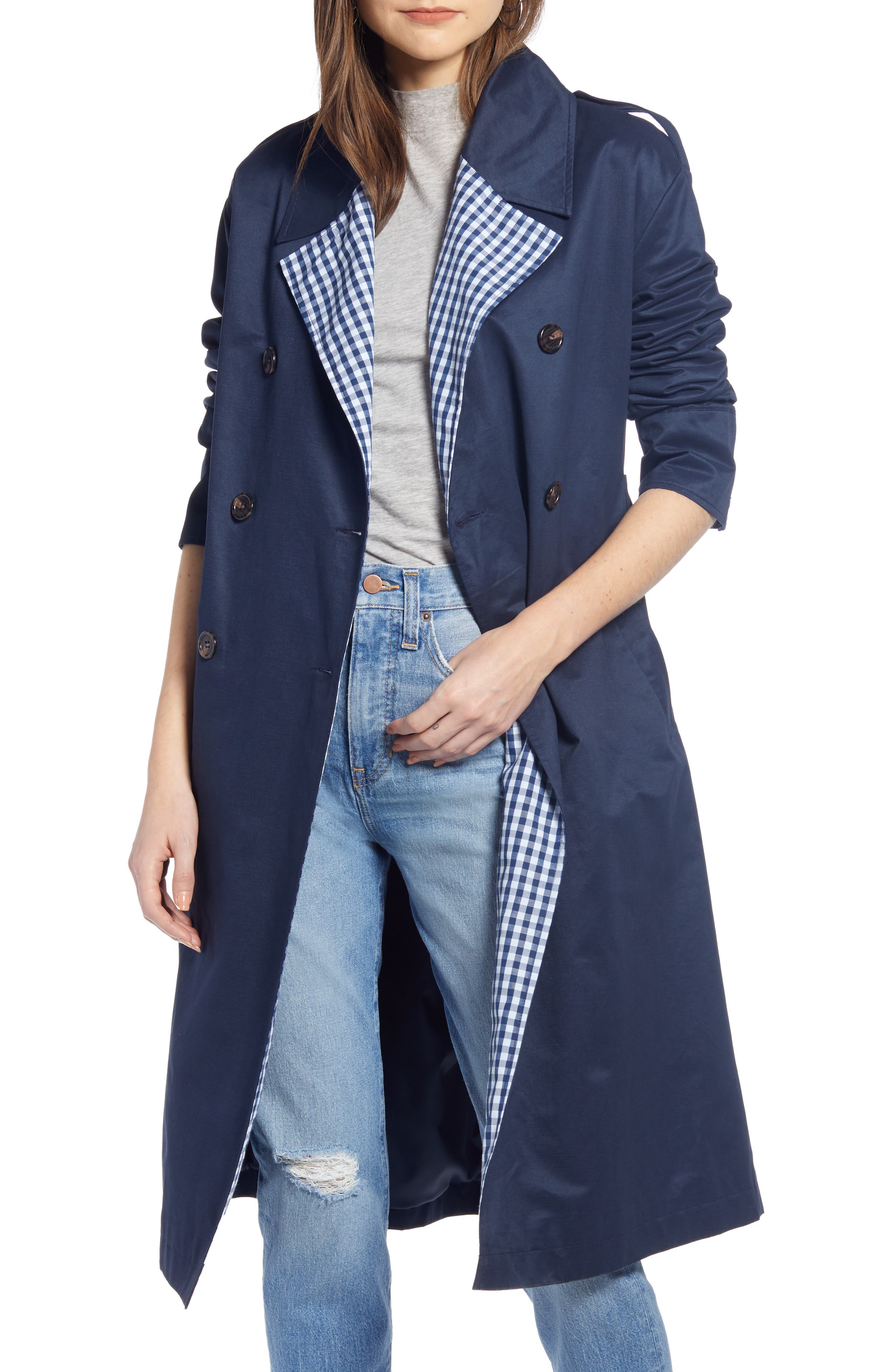 Something Navy Contrast Trim Trench Coat (Nordstrom Exclusive) Nordstrom