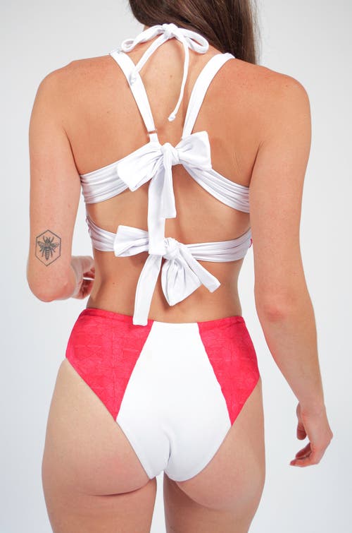 Mary Mercedes Massi Bikini Bottom With Color-blocked Tile Pattern In White And Red
