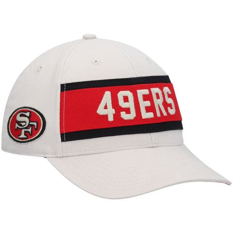 Men's New Era White/Scarlet San Francisco 49ers Striped A-Frame 9FIFTY Trucker Snapback Hat