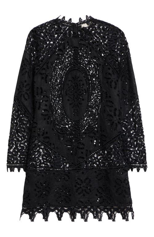 Shop Ulla Johnson Eleni Long Sleeve Linen Lace Dress In Noir