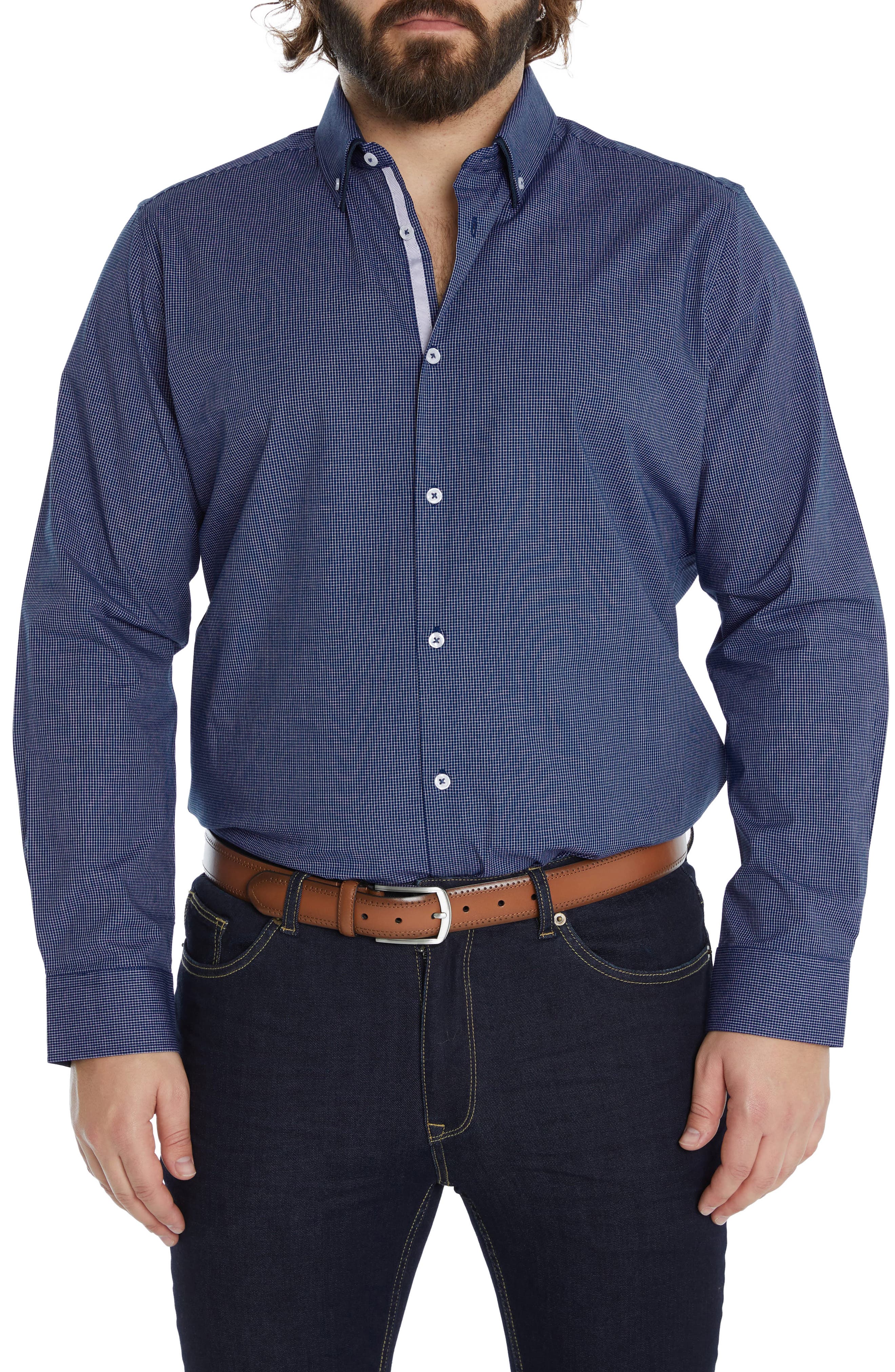 Johnny Bigg Bradford Check Stretch Cotton Button-Down Shirt in Blue at Nordstrom