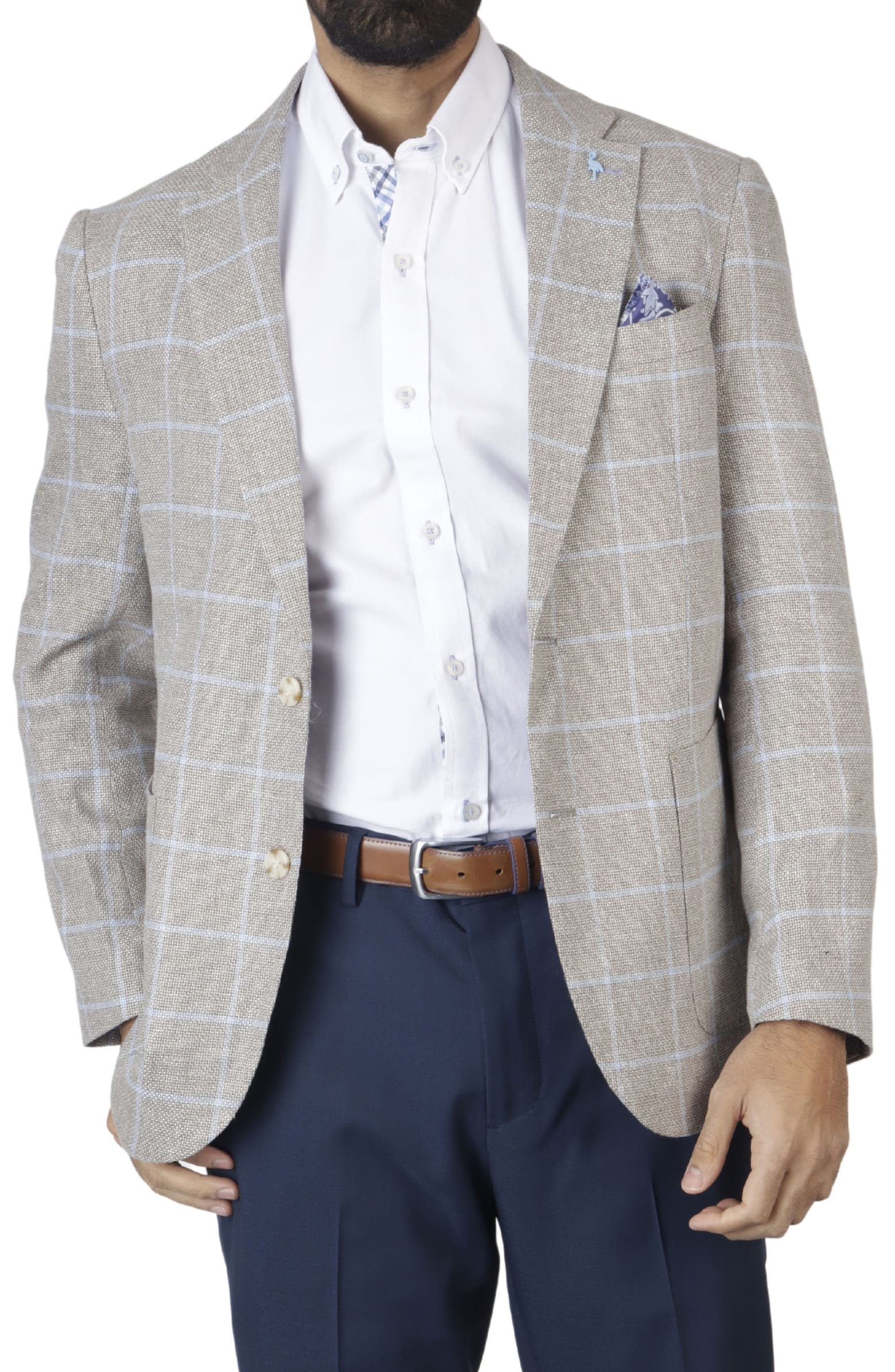 TailorByrd Classic Fit Yarn Dyed Windowpane Linen-Blend Sport Coat ...