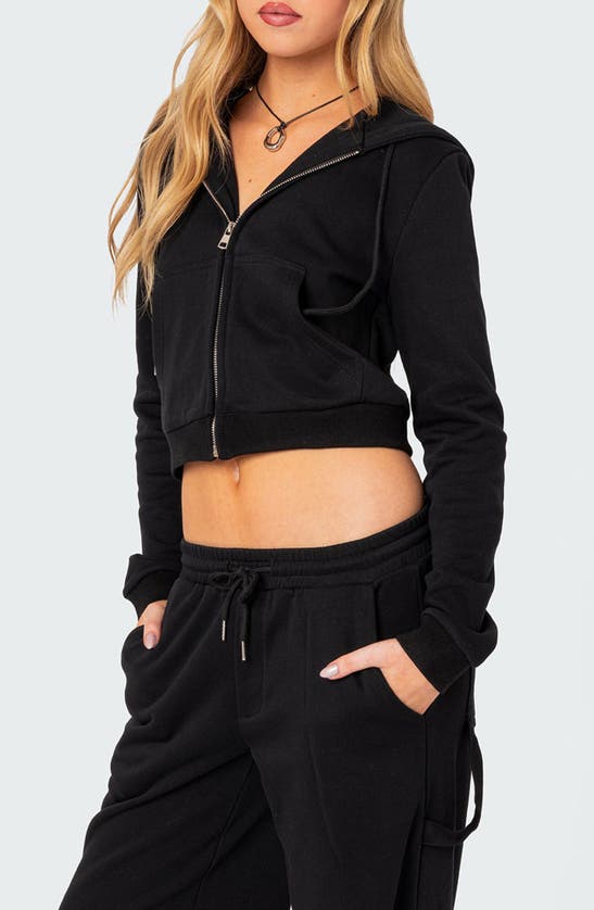 Shop Edikted Annalise Zip-up Cotton Hoodie In Black