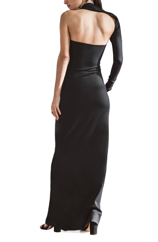 Shop Marcella Manhattan One-shoulder Ponte Knit Gown In Black