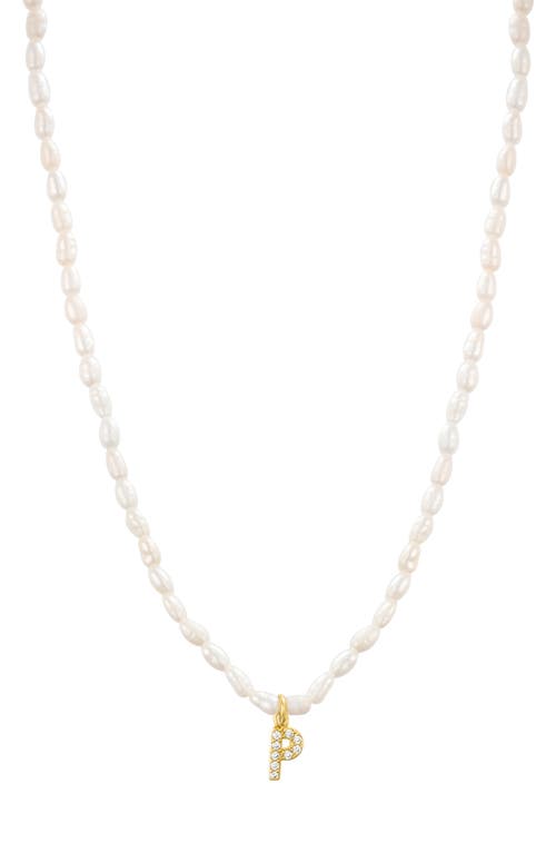 Initial Freshwater Pearl Beaded Necklace in White - P