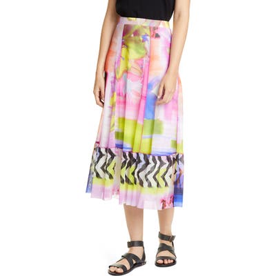 Fuzzi Floral & Chevron Print Midi Skirt, Pink