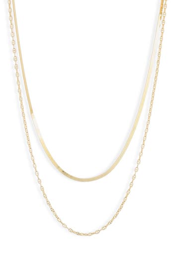 Argento Vivo Sterling Silver Herringbone Layered Chain Necklace In Gold