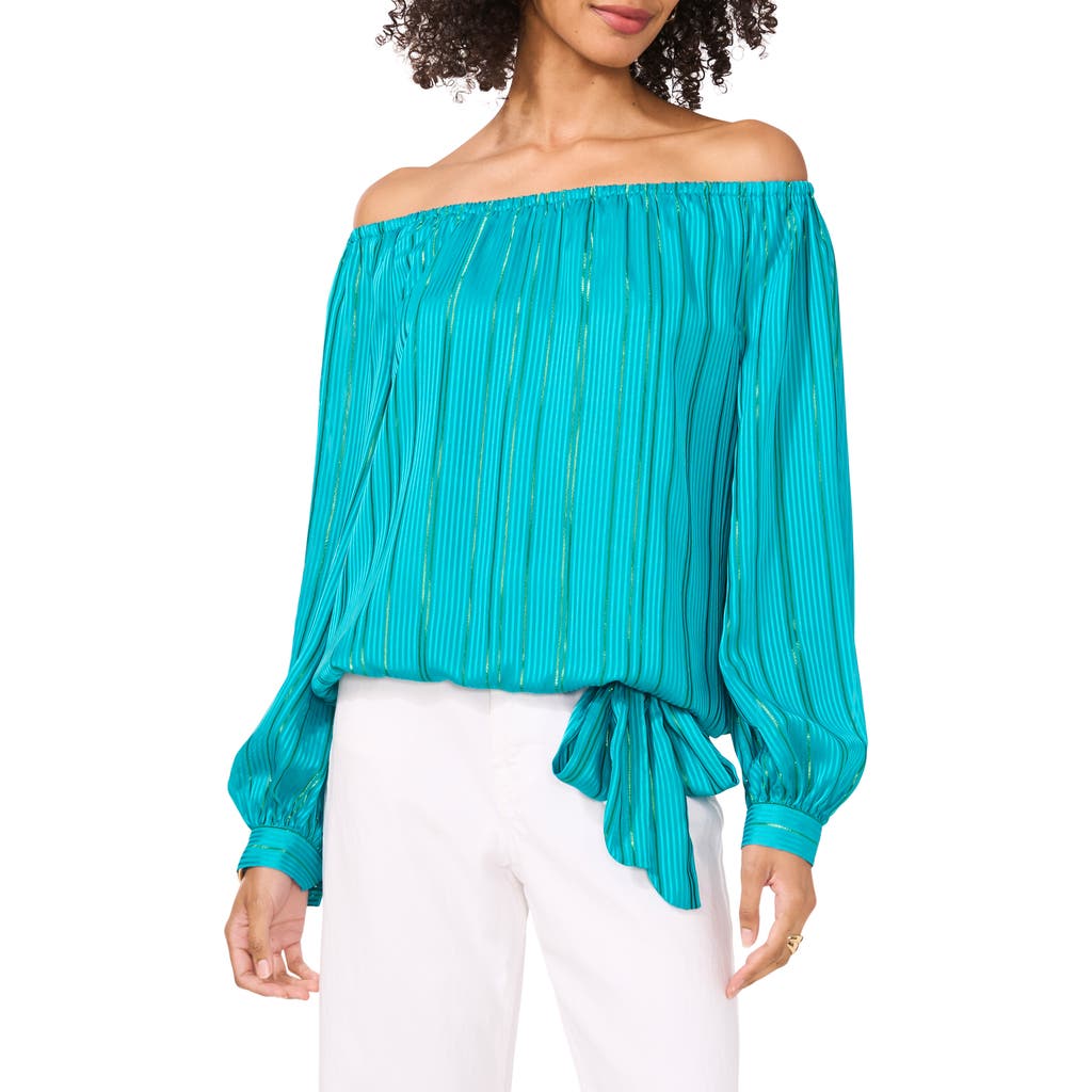 VINCE CAMUTO VINCE CAMUTO STRIPE OFF THE SHOULDER TIE HEM TOP