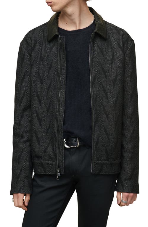 John Varvatos Bergen Jacquard Zip-Up Jacket with Leather Trim in Black