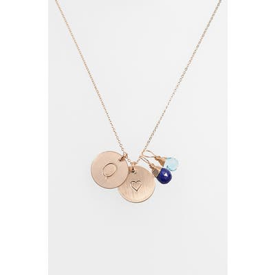 Nashelle Blue Quartz Initial & Heart 14K-Gold Fill Disc Necklace