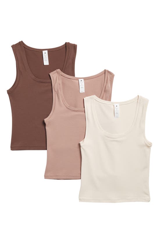 Shop Yogalicious Airlite Pure Love 3-pack Tanks In Crystal Gray/antler