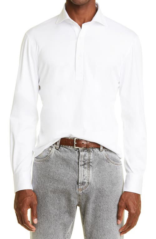 Brunello Cucinelli Long Sleeve Cotton Piqué Polo White at Nordstrom,