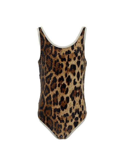 Lola + The Boys Sequin Leopard Print Swimsuit in Brown 