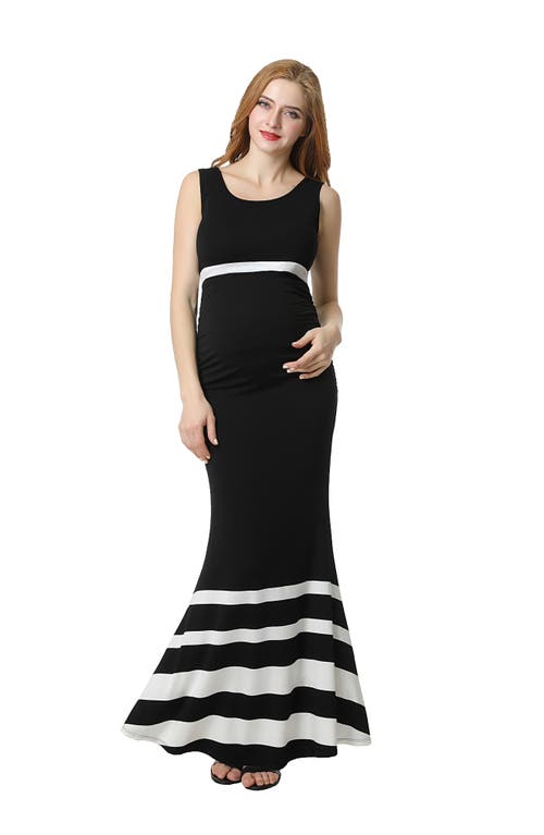 Kimi And Kai Cortana Stripe Maternity Mermaid Maxi Dress In Black/white