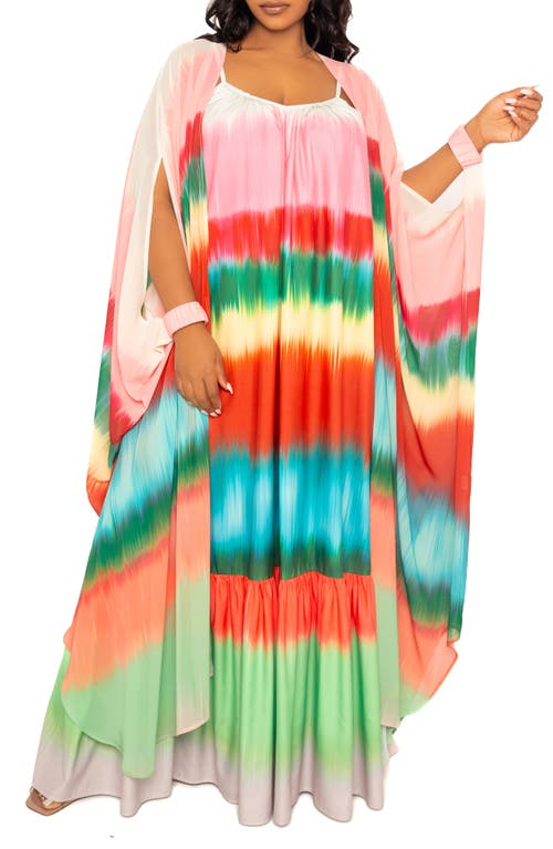 Shop Buxom Couture Ombré Stripe Elastic Cuff Cover-up In Orange Multi