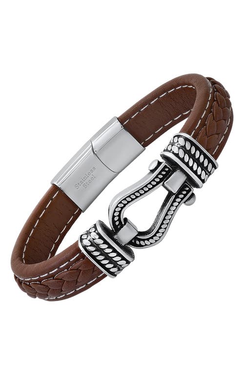 Shop Hmy Jewelry Braided Leather Bracelet In Silver/brown