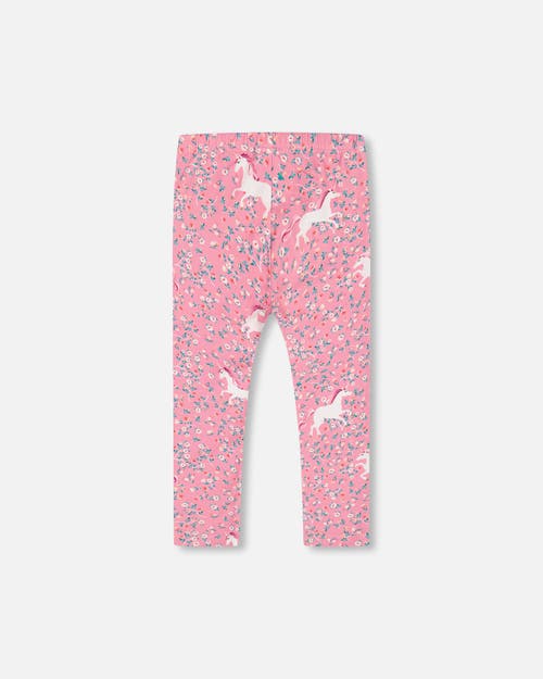 Shop Deux Par Deux Girl's Printed Leggings Pink With Unicorn In Printed Unicorns