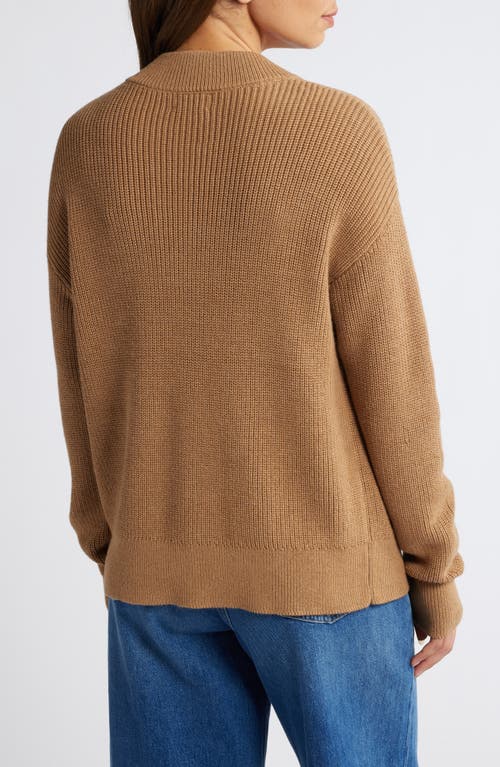 Shop Caslonr Caslon(r) Half Button Pima Cotton Blend Sweater In Tan Camel Dark Heather