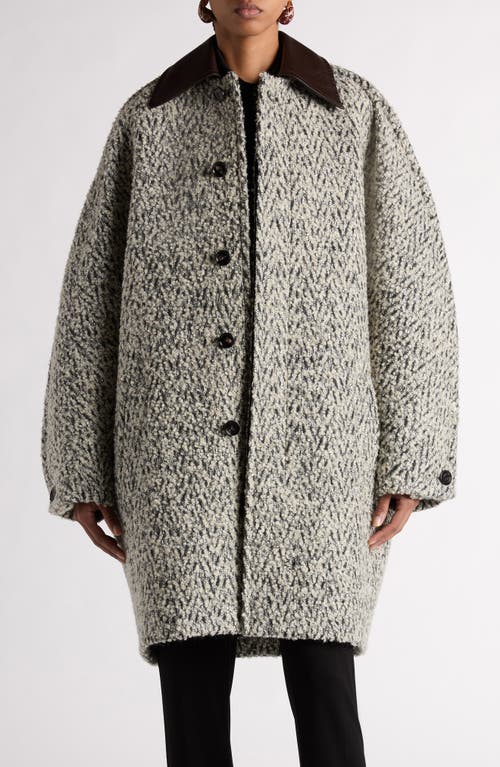 Shop Bottega Veneta Herringbone Wool & Mohair Blend Bouclé Cocoon Coat In 9306 Charcoal/beige